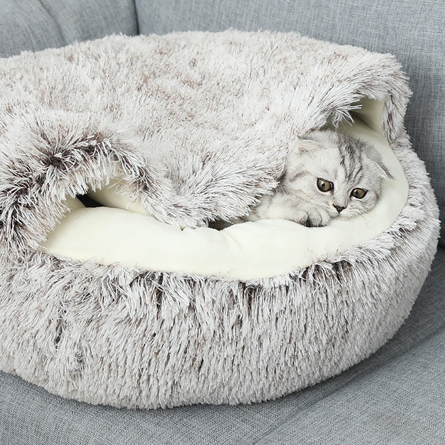 Luxurious Plush Round Cat Bed Cat Bed Round Soft Plush Burrowing Cave Hooded Cat Bed Donut For Dogs Cats - Semi - Enclosed For Cozy Warmth, Easy - Clean Durable Design, Ideal For Winter Comfort | Dog Toy from Globorislux