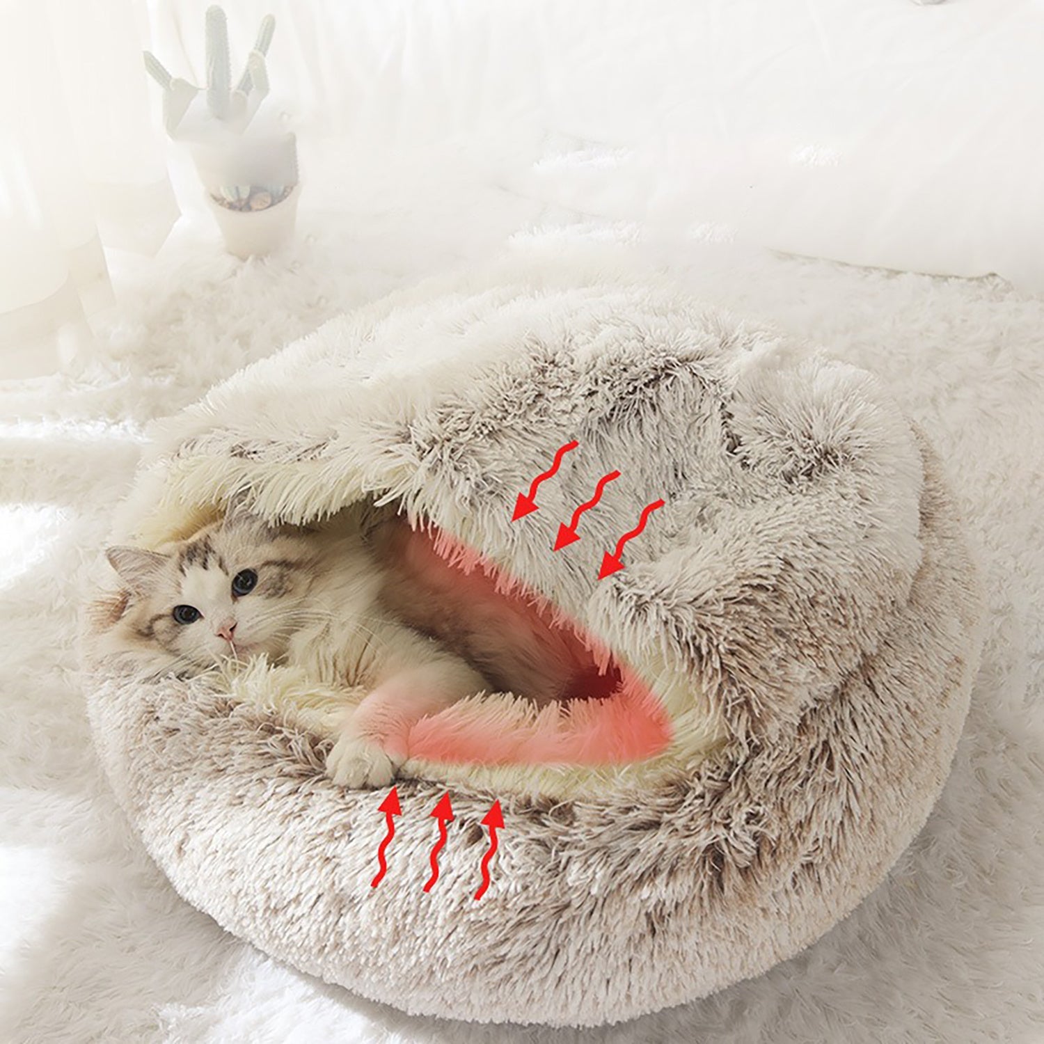 Luxurious Plush Round Cat Bed Cat Bed Round Soft Plush Burrowing Cave Hooded Cat Bed Donut For Dogs Cats - Semi - Enclosed For Cozy Warmth, Easy - Clean Durable Design, Ideal For Winter Comfort | Dog Toy from Globorislux