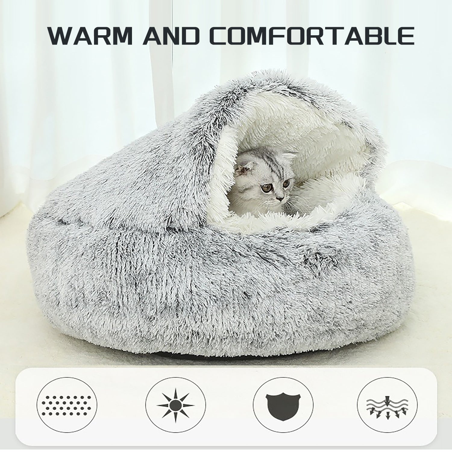 Luxurious Plush Round Cat Bed Cat Bed Round Soft Plush Burrowing Cave Hooded Cat Bed Donut For Dogs Cats - Semi - Enclosed For Cozy Warmth, Easy - Clean Durable Design, Ideal For Winter Comfort | Dog Toy from Globorislux